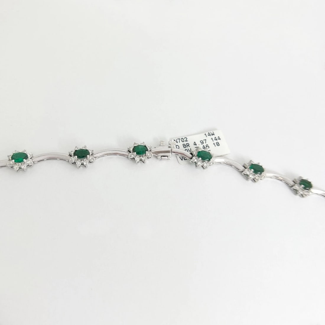 Green Emerald Diamond Halo Gemstone Bar Station Necklace 14K White Gold 12.43 TW - 6