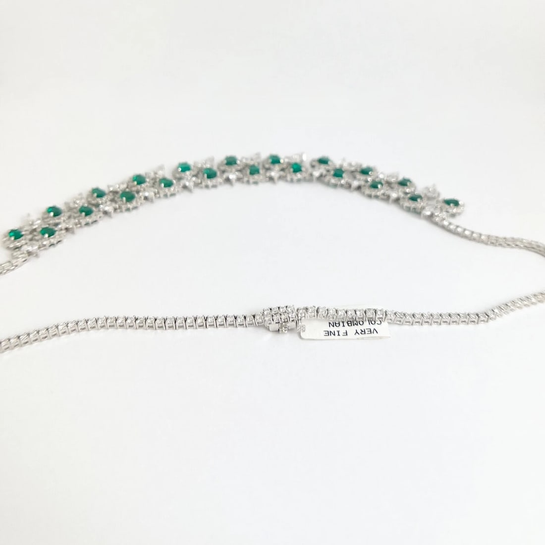 Green Emerald Diamond Halo Gemstone Festoon Bib Necklace 18K White Gold 19.77 TW - 7