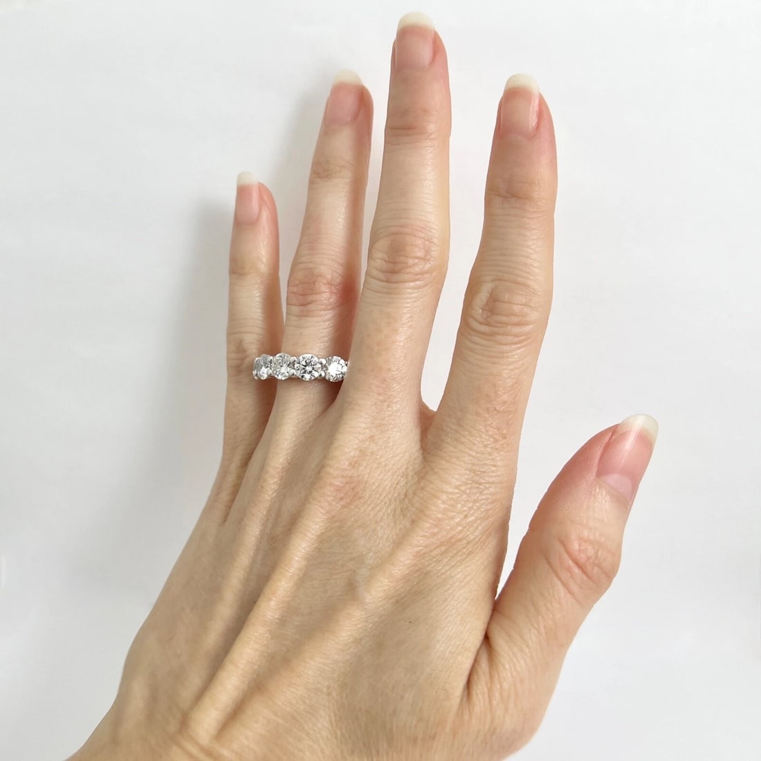 5-Stone Round Diamond Wedding Band Anniversary Ring 14K White Gold, 2.85 CTW - 5