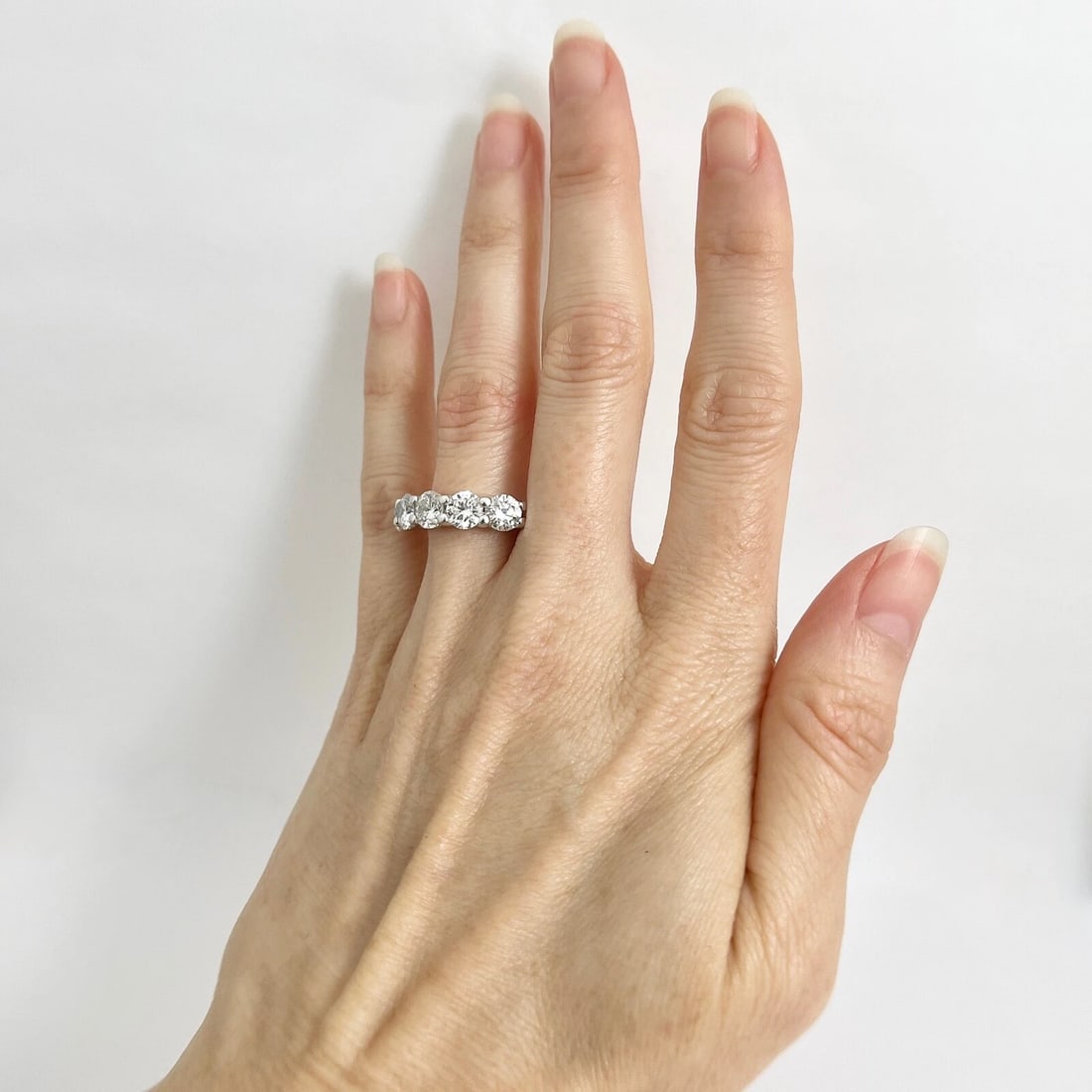 5-Stone Round Diamond Wedding Band Anniversary Ring 14K White Gold, 2.85 CTW - 6