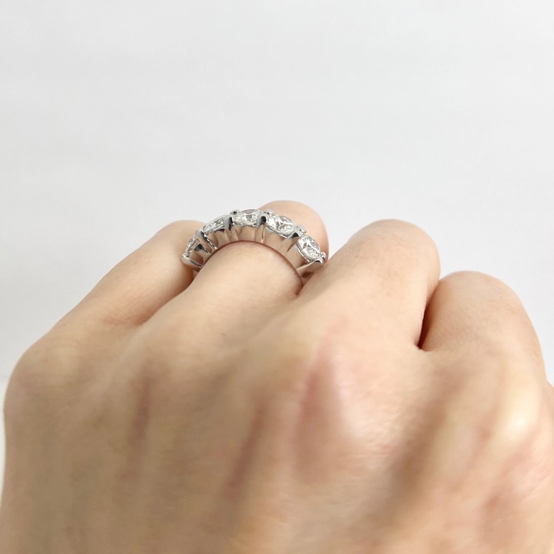5-Stone Round Diamond Wedding Band Anniversary Ring 14K White Gold, 2.85 CTW - 9