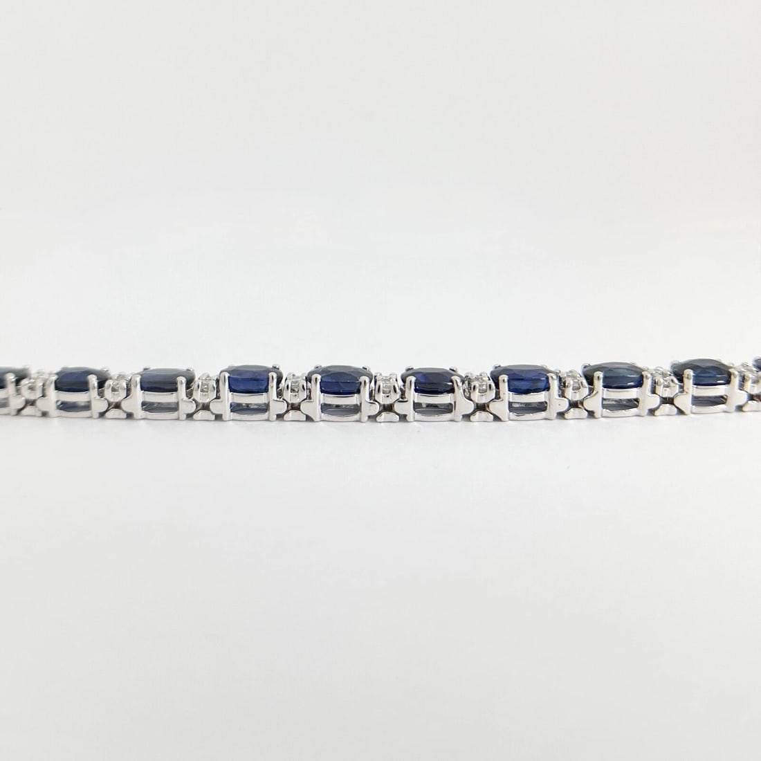 Oval Blue Sapphire Diamond Gemstone Tennis Bracelet 18K White Gold, 22.69 CTW - 6