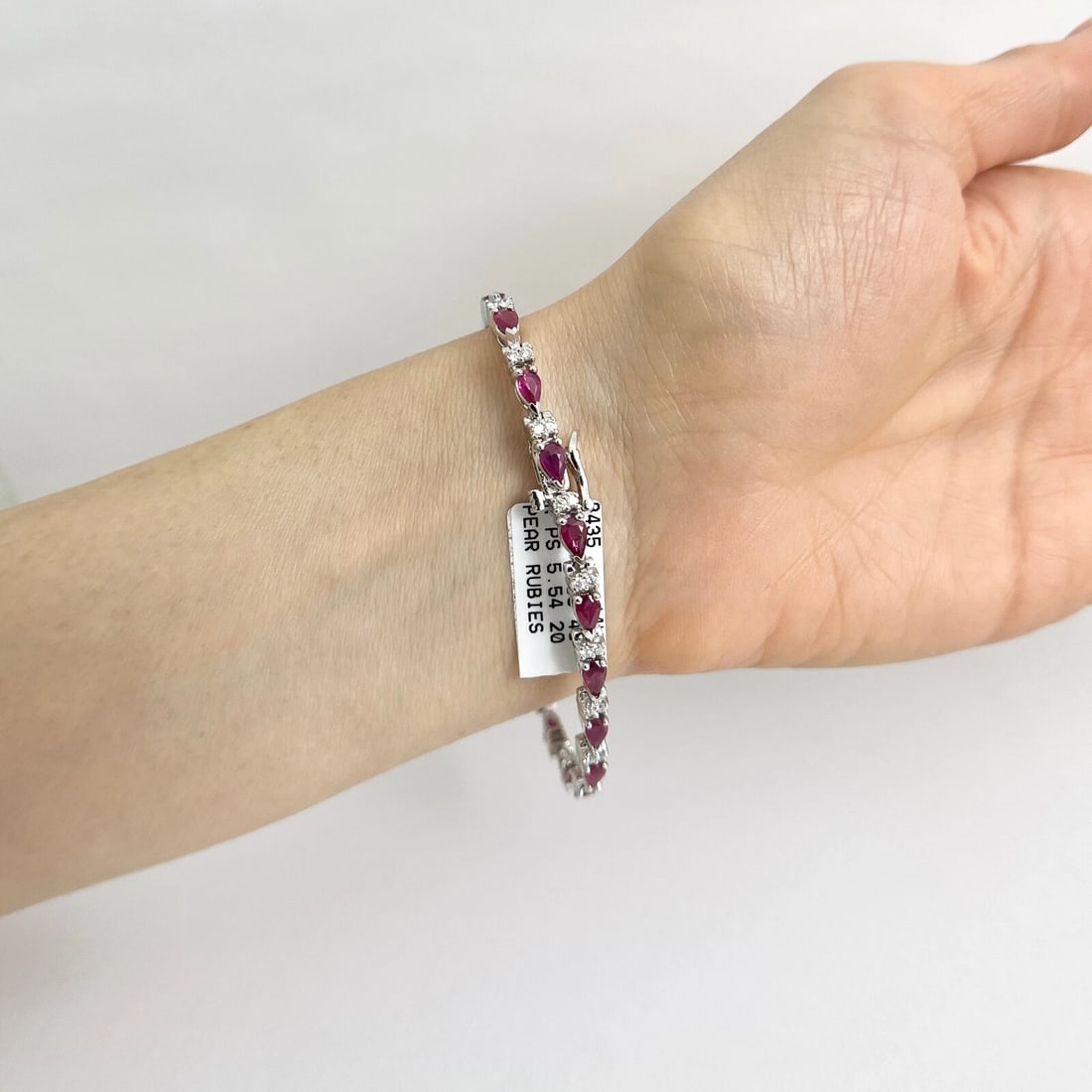 Pear Ruby Diamond Gemstone Tennis Bracelet 14K White Gold, 6.39 CTW - 5