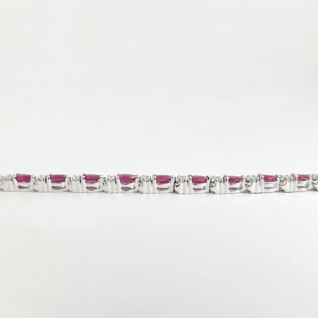 Pear Ruby Diamond Gemstone Tennis Bracelet 14K White Gold, 6.39 CTW - 6