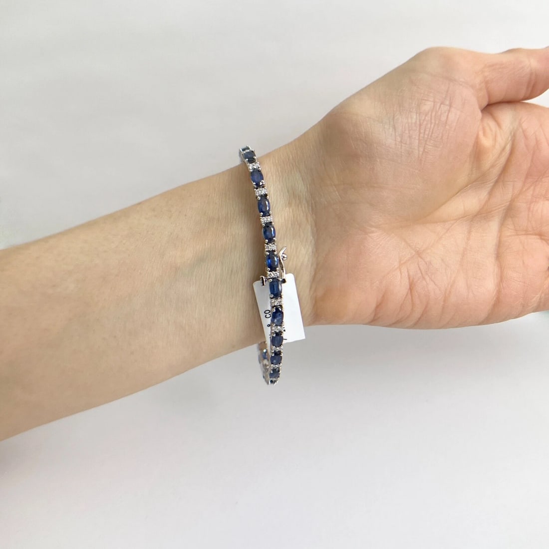 Oval Blue Sapphire Diamond Gemstone Tennis Bracelet 14K White Gold, 8.81 CTW - 5