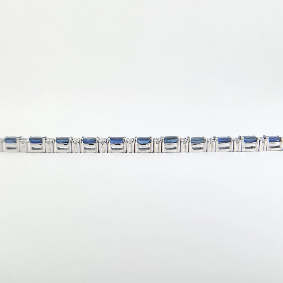 Oval Blue Sapphire Diamond Gemstone Tennis Bracelet 14K White Gold, 8.81 CTW - 6