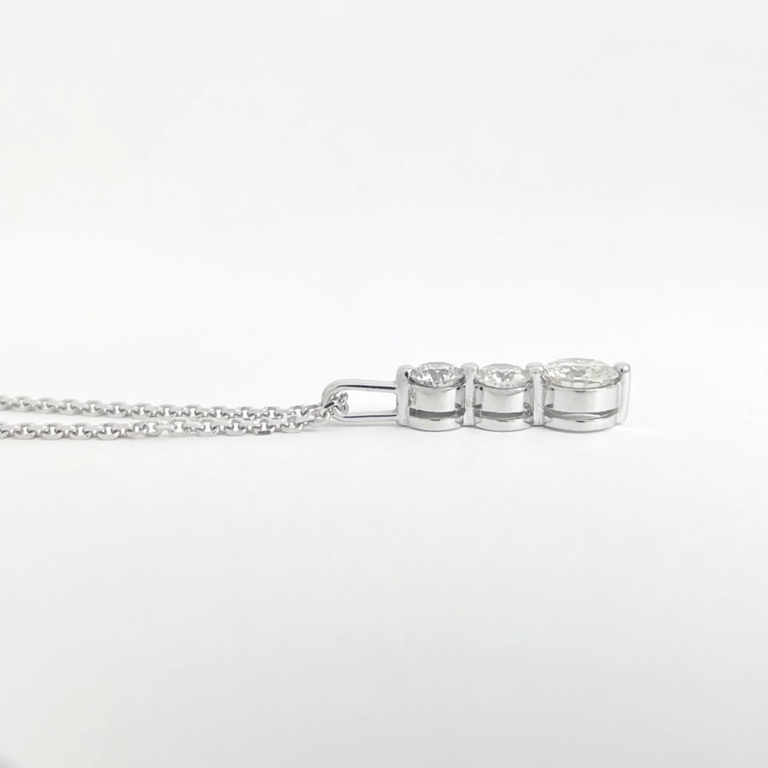 3-Stone Round Diamond Drop Pendant Necklace 14K White Gold, 1.35 CTW - 5