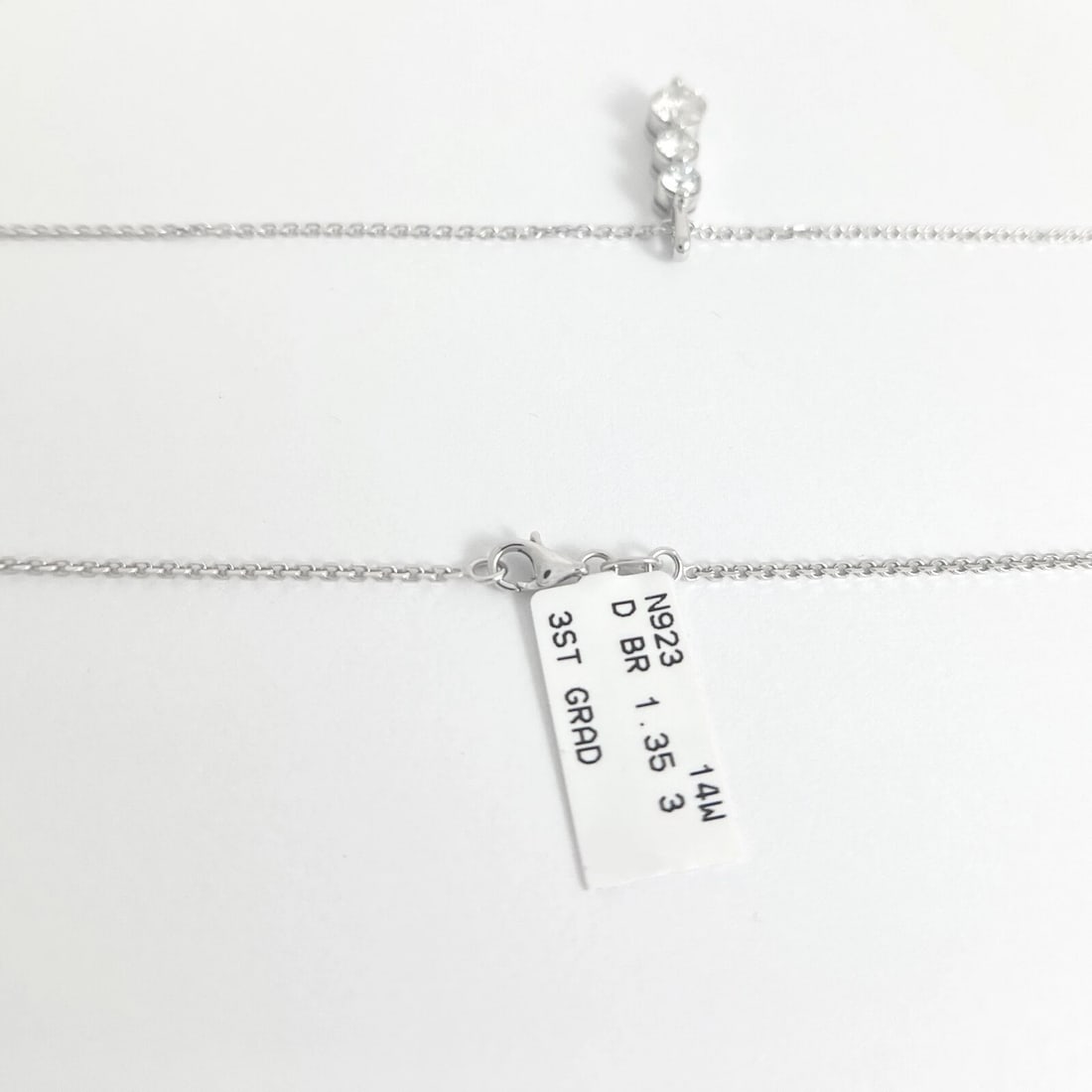 3-Stone Round Diamond Drop Pendant Necklace 14K White Gold, 1.35 CTW - 6