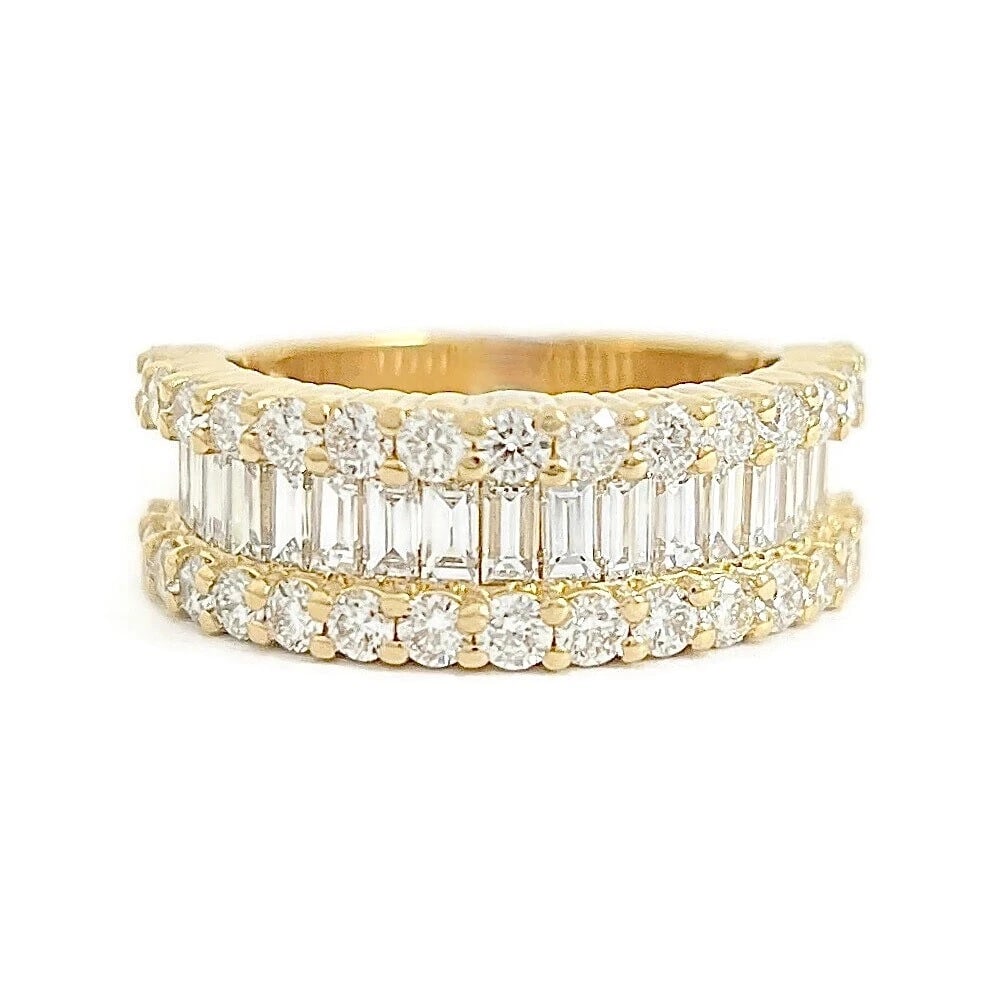 Wide Baguette Round Diamond Anniversary Statement Ring 14K Yellow Gold, 2.35 CTW: Wide Baguette Round Diamond Anniversary Statement Ring 14K Yellow Gold, 2.35 CTW This is a lovely ring that can be worn as a wedding band, anniversary ring or statement ring. Don't hesitate to ask any