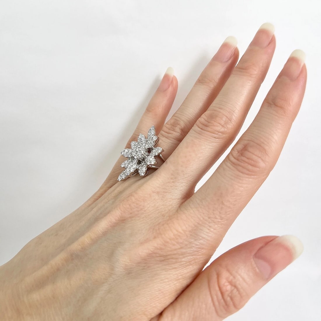 Large Pave Diamond Petal Flower Cocktail Ring 18K White Gold, 2.51 CTW - 5