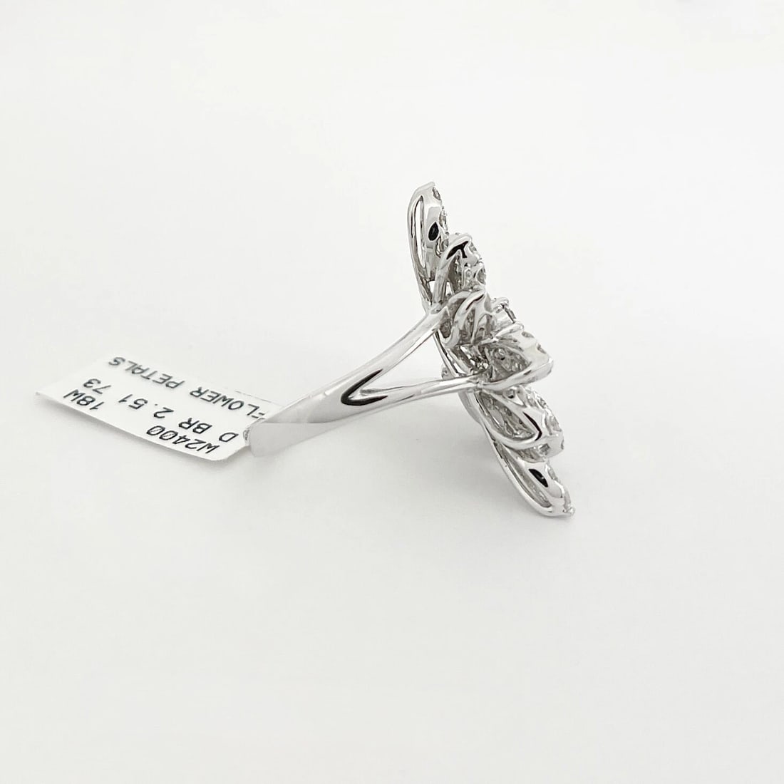 Large Pave Diamond Petal Flower Cocktail Ring 18K White Gold, 2.51 CTW - 7