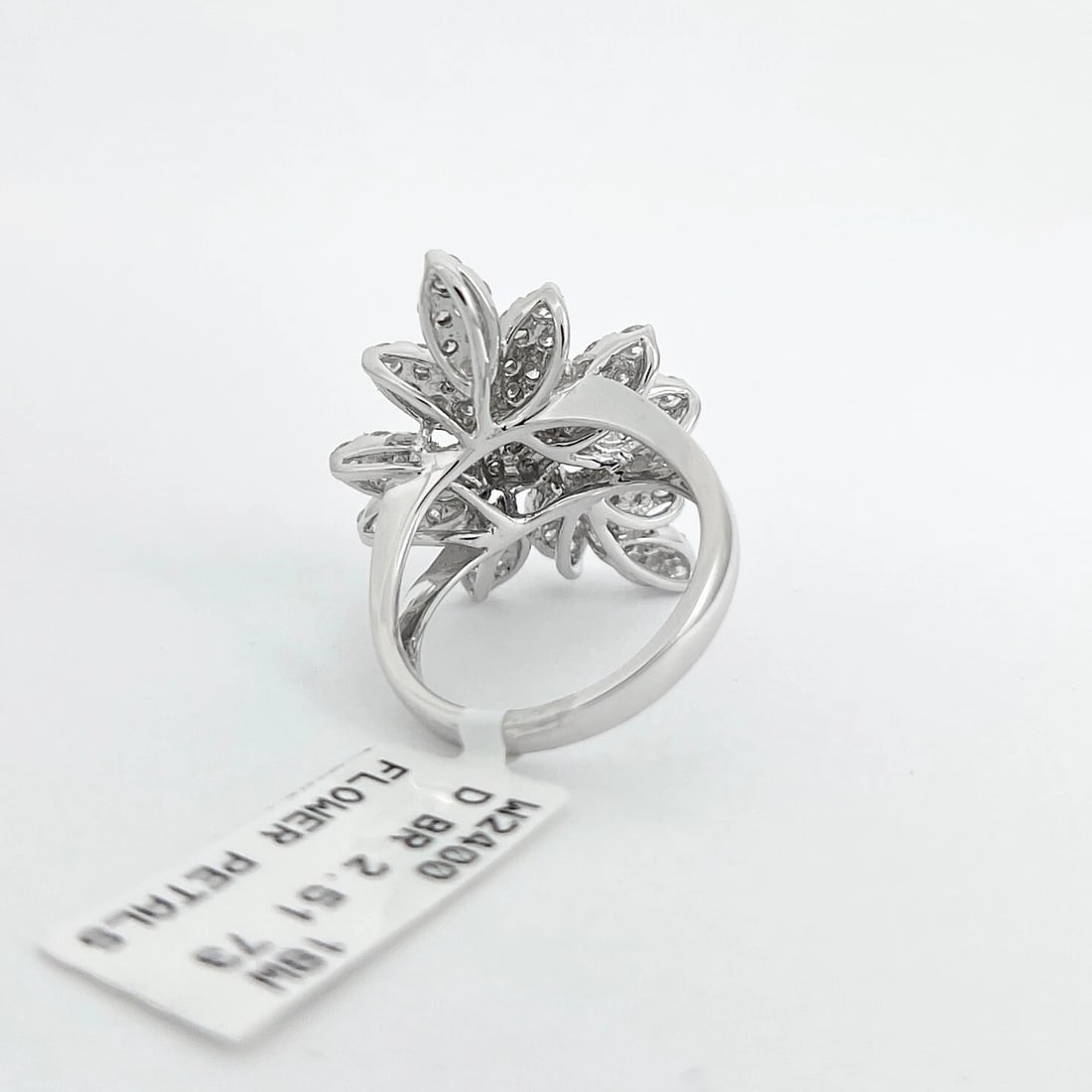 Large Pave Diamond Petal Flower Cocktail Ring 18K White Gold, 2.51 CTW - 8