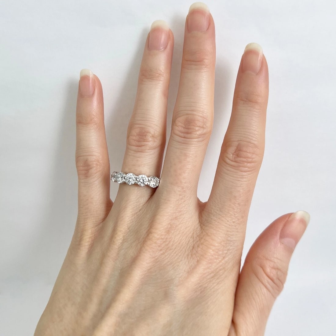 5-Stone Round Diamond Wedding Band Anniversary Ring 14K White Gold, 1.65 CTW - 4