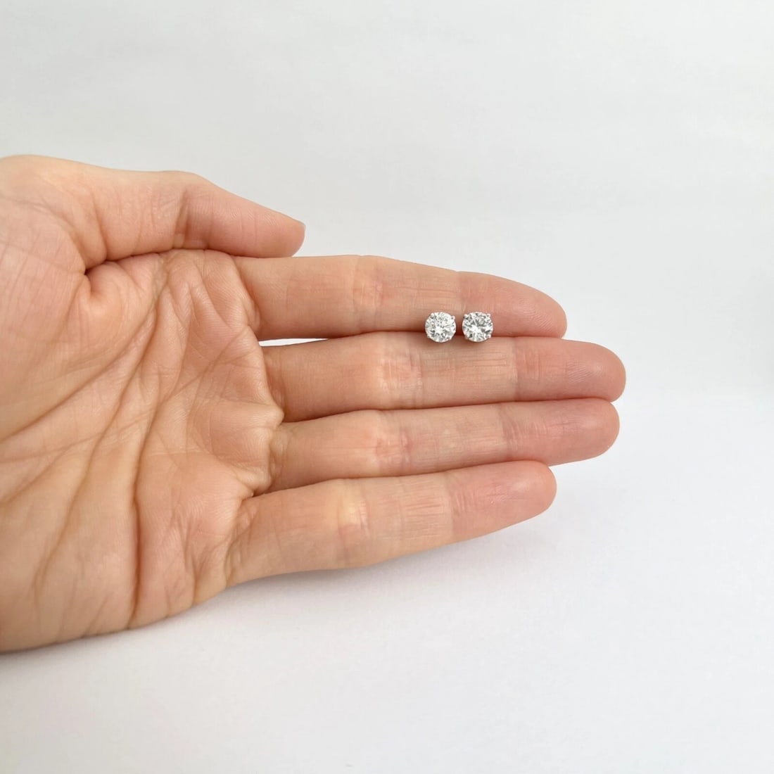 Round Diamond Stud Earrings 14K White Gold 4-Prong Baskets, 1.47 CTW - 2