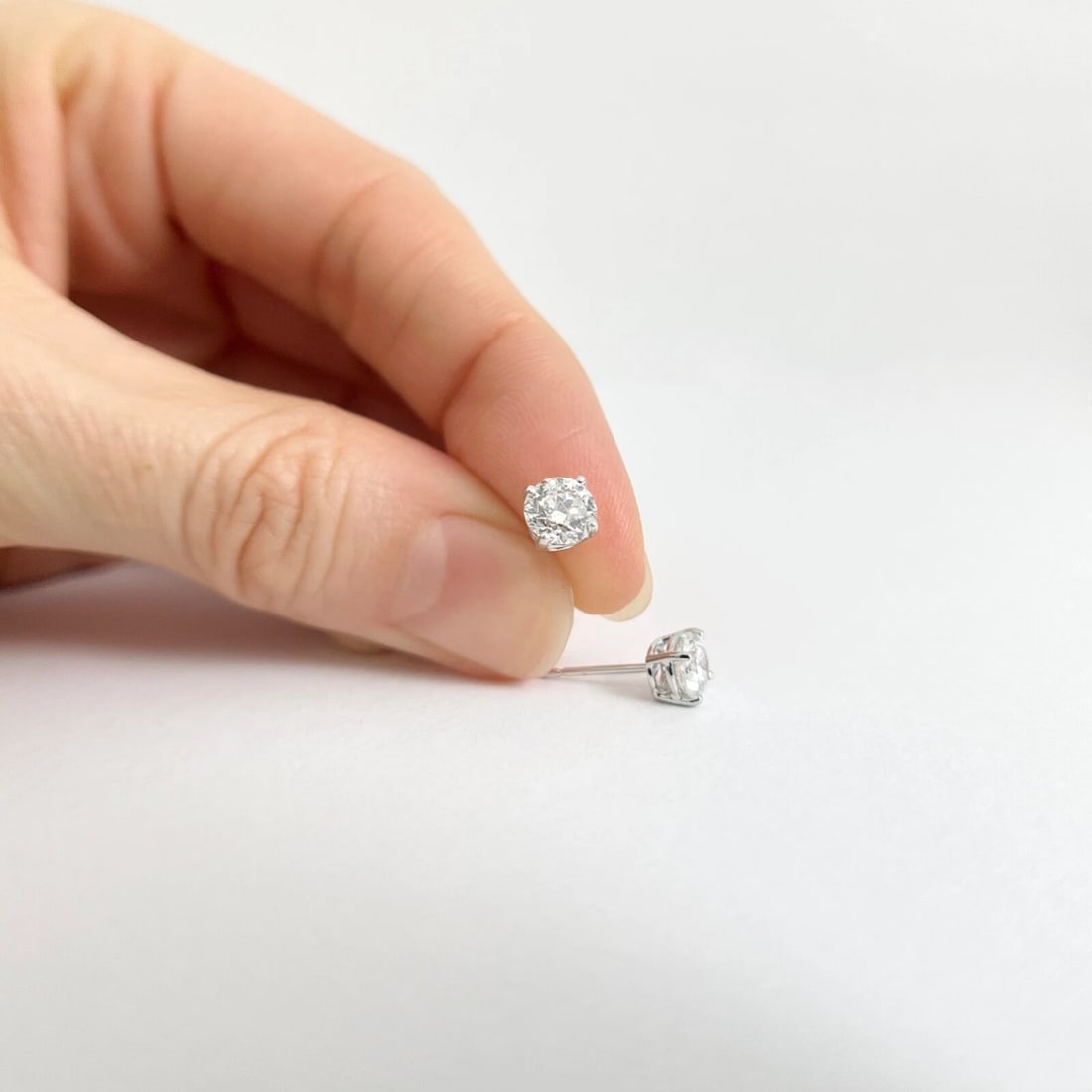 Round Diamond Stud Earrings 14K White Gold 4-Prong Baskets, 1.47 CTW - 3