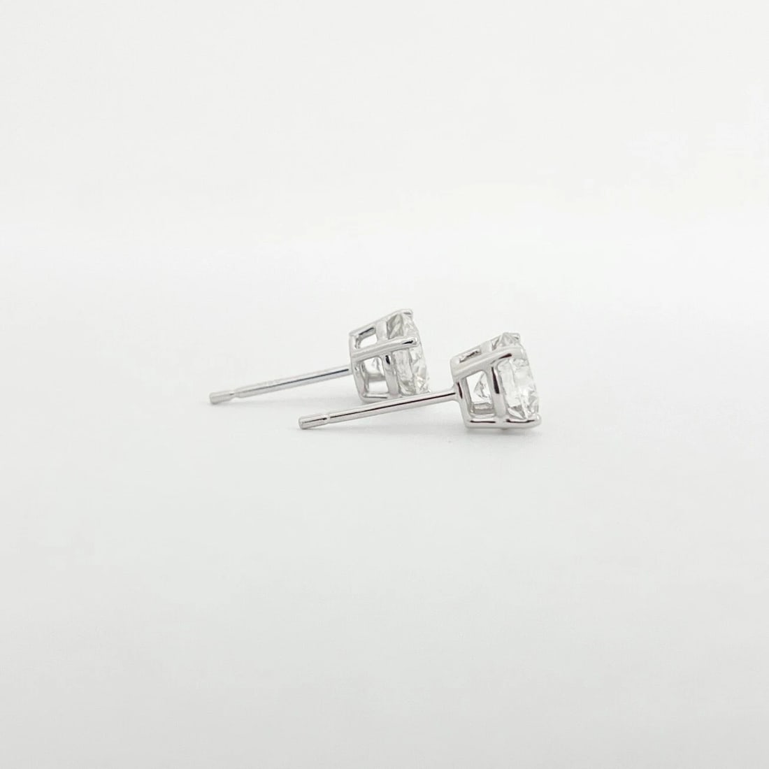 Round Diamond Stud Earrings 14K White Gold 4-Prong Baskets, 1.47 CTW - 5