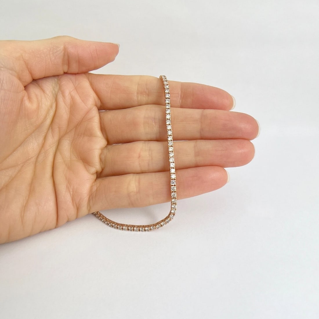 Diamond Tennis Choker Necklace 14K Pink Rose Gold, 14.25 inches, 3.86 CTW - 2