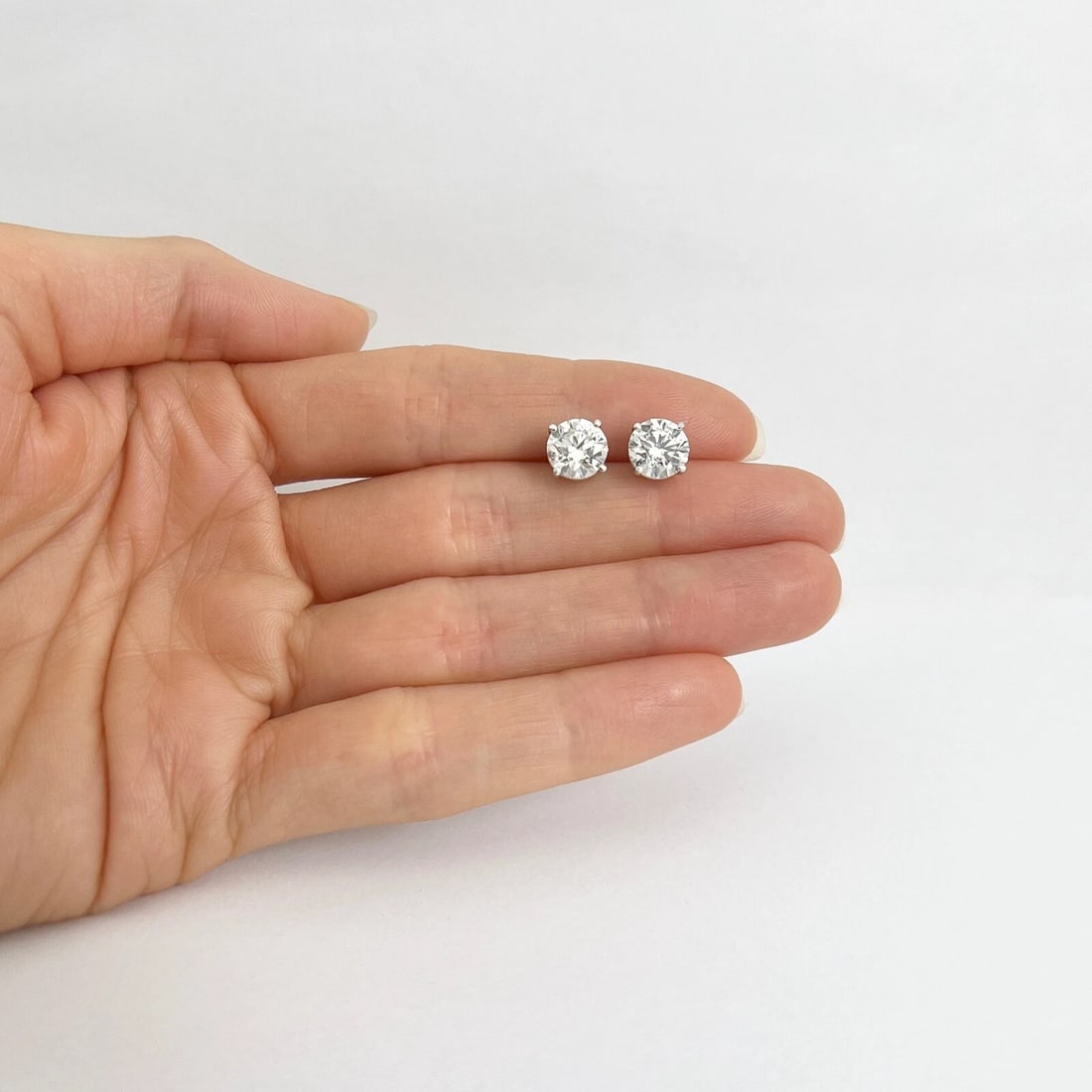 GIA Round Diamond Stud Earrings 14K White Gold 4-Prong Basket, 2.95 CTW - 2