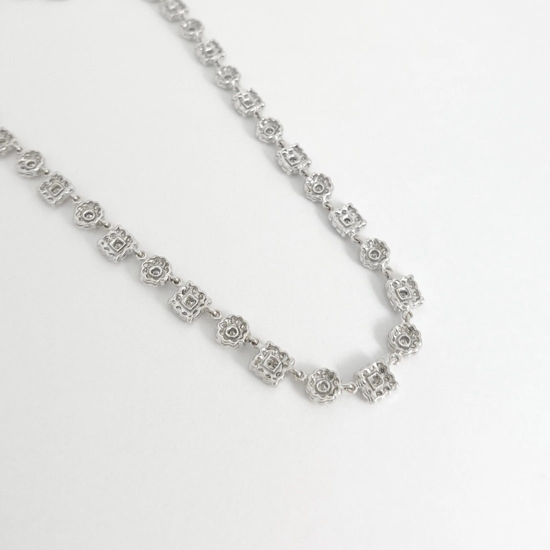 Multishape Square Round Halo Diamond Necklace 18K White Gold 4.37 CTW - 6