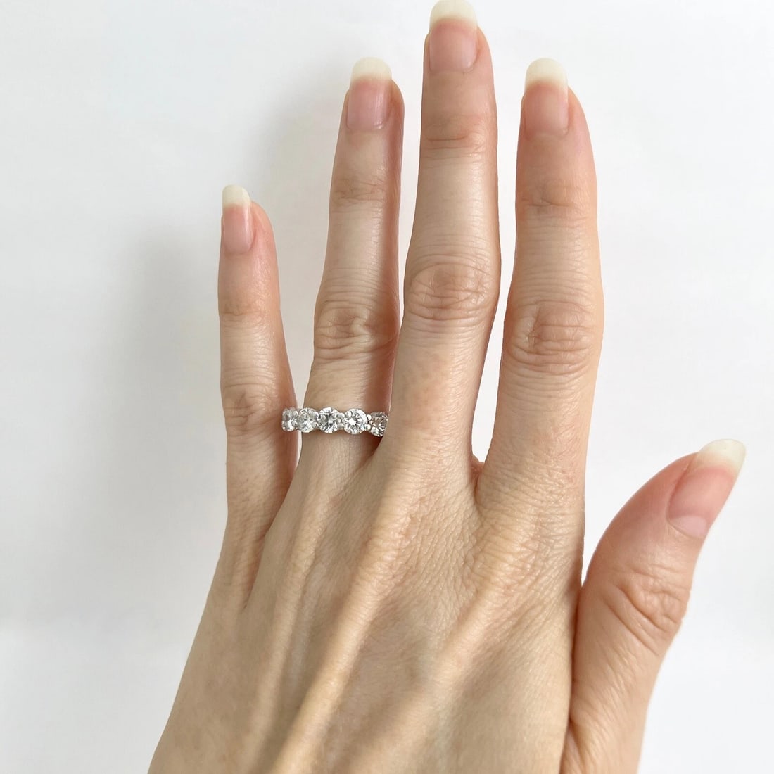 Round 7-Stone Diamond Wedding Band Ring 14K White Gold 2.20 CTW - 2