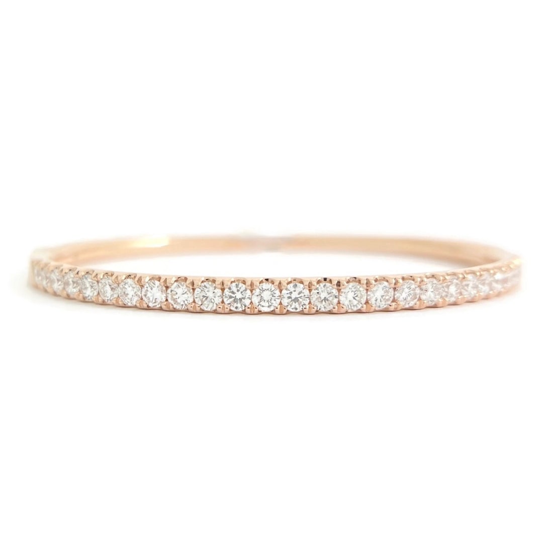 Round Diamond Bangle Bracelet 14K Pink Rose Gold, 2.15 CTW: Round Diamond Bangle Bracelet 14K Pink Rose Gold, 2.15 CTW This is such a gorgeous bracelet! Please let us know if you have any questions. Diamonds: 25 round brilliant cuts, 2.15 ctw, F-G, SI1 Metal: 