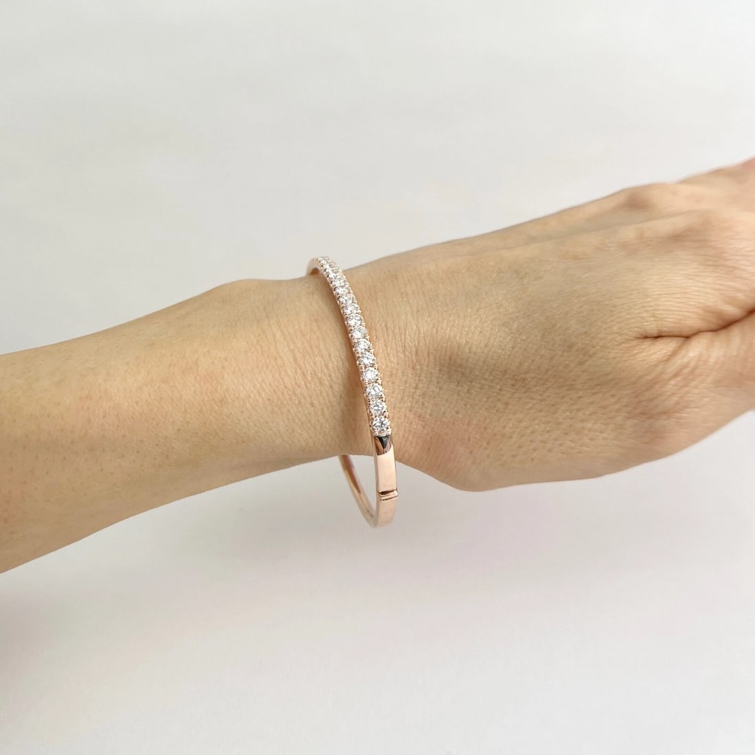 Round Diamond Bangle Bracelet 14K Pink Rose Gold, 2.15 CTW - 3