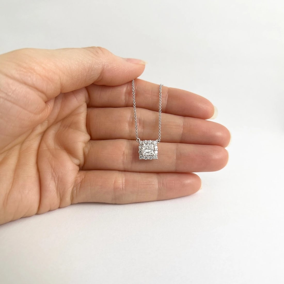 GIA Princess Diamond Square Halo Pendant Necklace 14K White Gold, 1.00 CTW - 3
