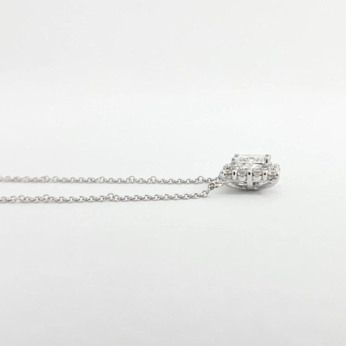 GIA Princess Diamond Square Halo Pendant Necklace 14K White Gold, 1.00 CTW - 5
