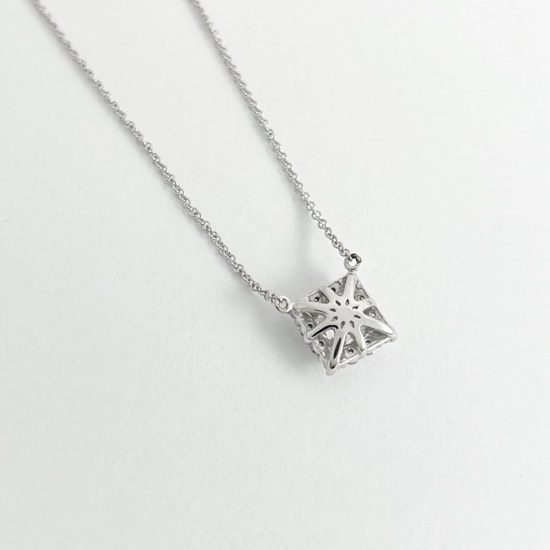 GIA Princess Diamond Square Halo Pendant Necklace 14K White Gold, 1.00 CTW - 6