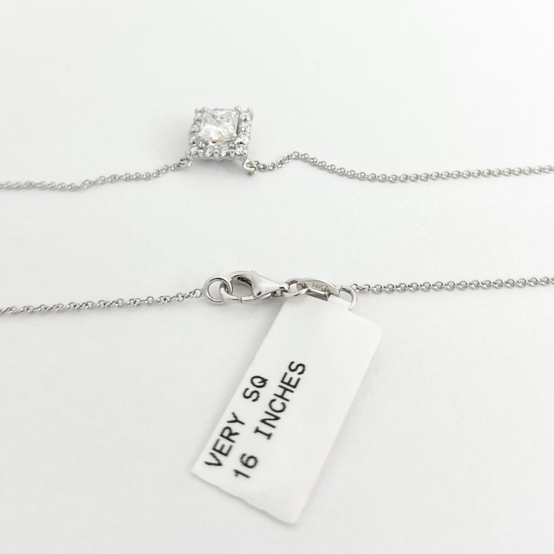 GIA Princess Diamond Square Halo Pendant Necklace 14K White Gold, 1.00 CTW - 7