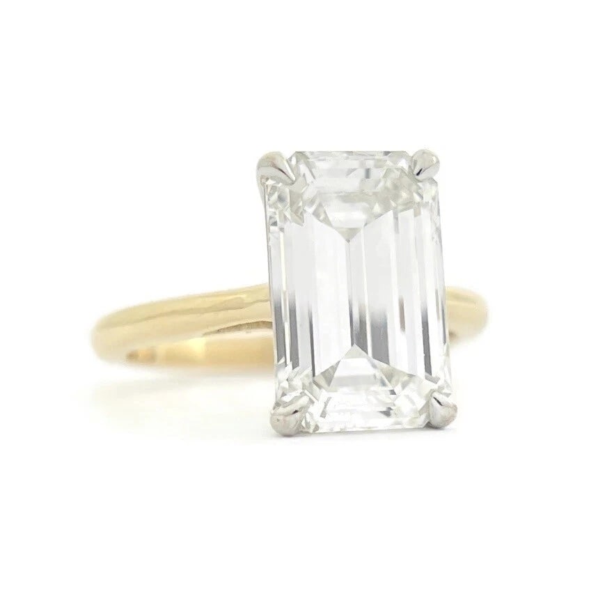 GIA Emerald Cut Solitaire Diamond Engagement Ring 14K Yellow Gold, 3.41 CT (1 of 10)