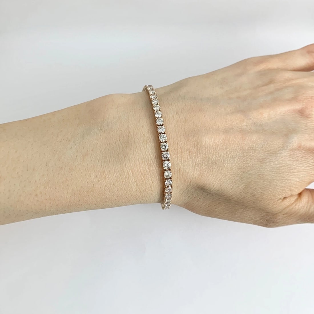 Round Diamond Tennis Bracelet 14K Pink Rose Gold, 7 Inches, 7.05 CTW - 3