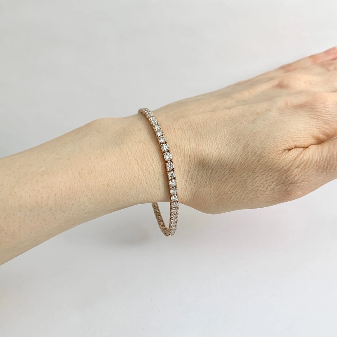 Round Diamond Tennis Bracelet 14K Pink Rose Gold, 7 Inches, 7.05 CTW - 4