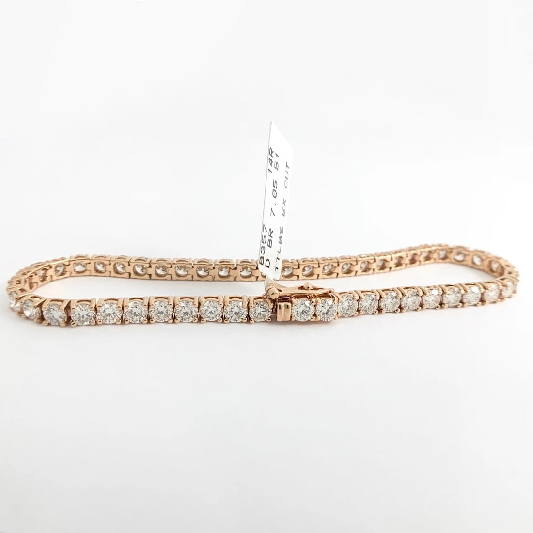 Round Diamond Tennis Bracelet 14K Pink Rose Gold, 7 Inches, 7.05 CTW - 6