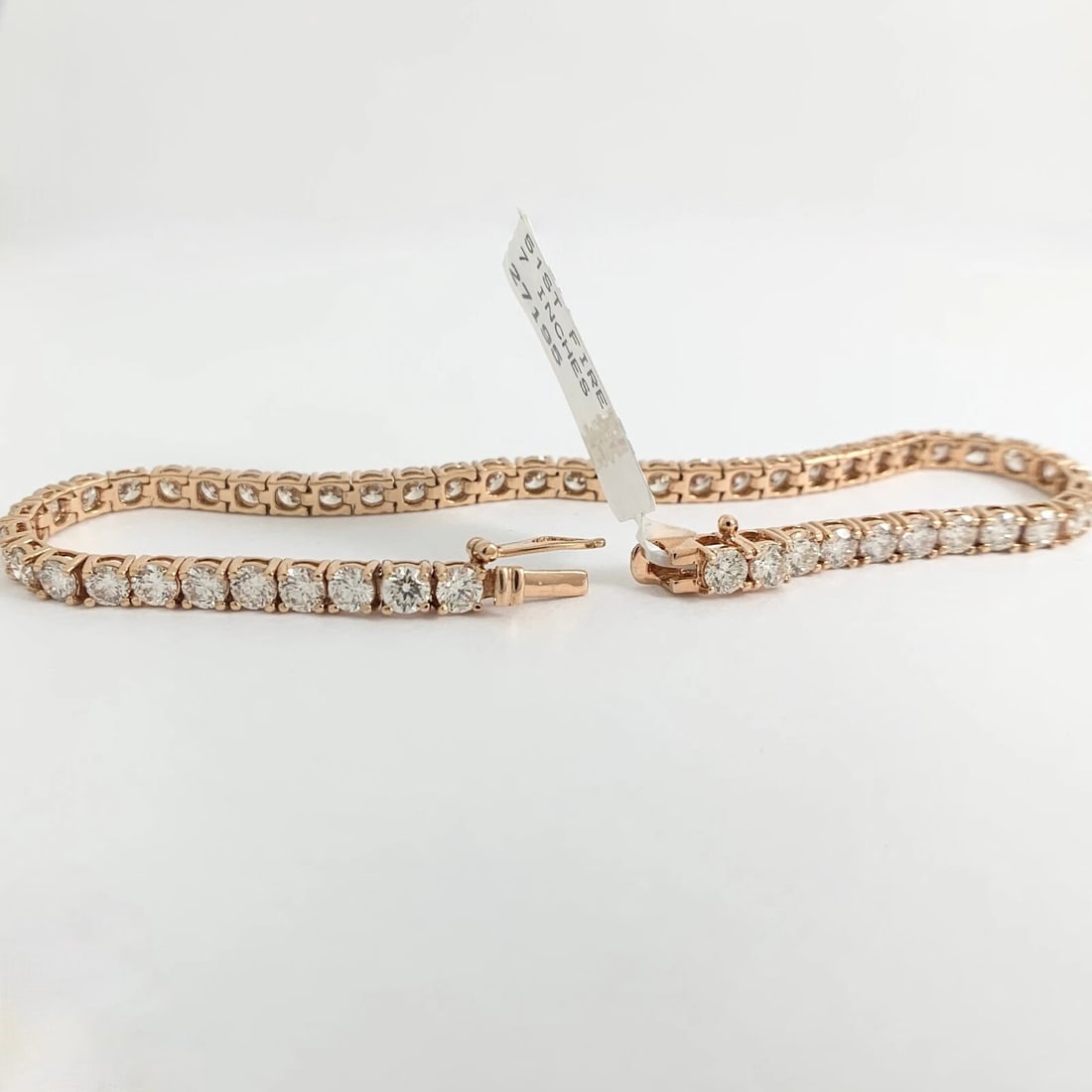 Round Diamond Tennis Bracelet 14K Pink Rose Gold, 7 Inches, 7.05 CTW - 8