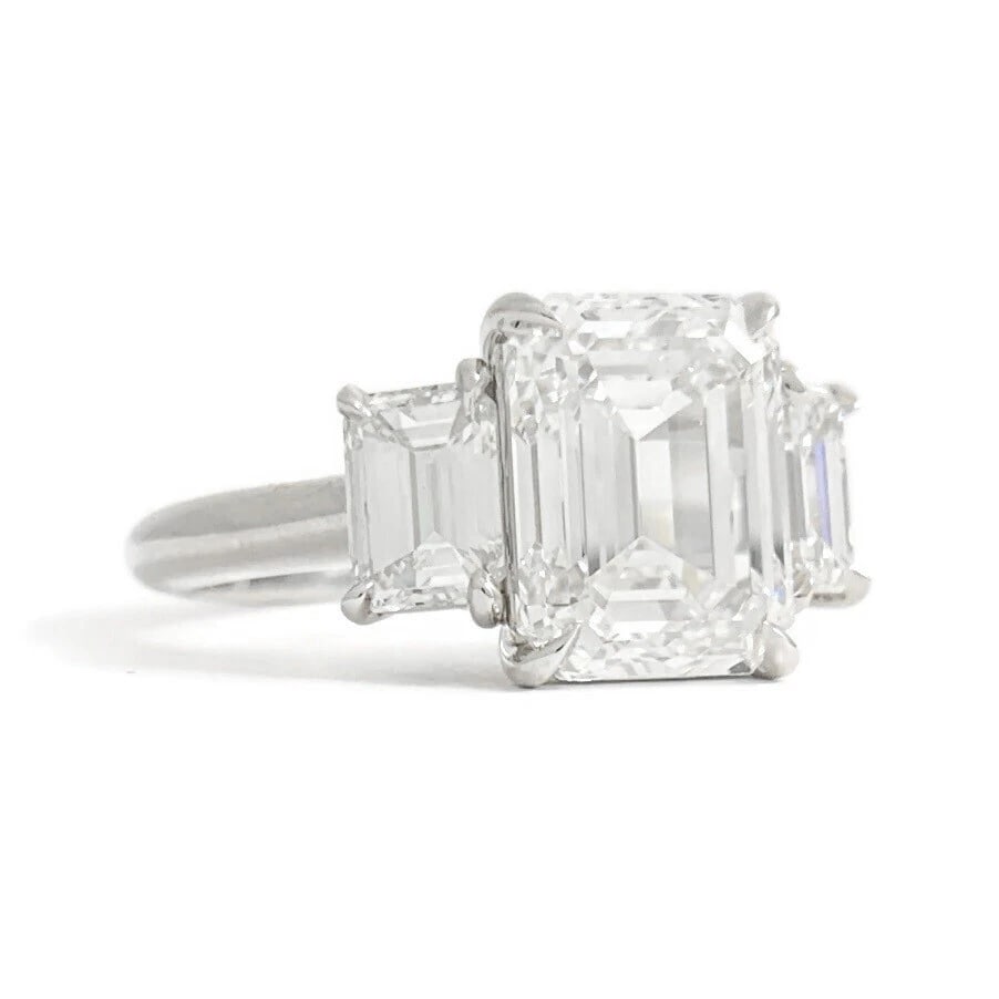 GIA 3-Stone Emerald Cut Diamond Engagement Ring Platinum, 4.78 CTW (1 of 9)