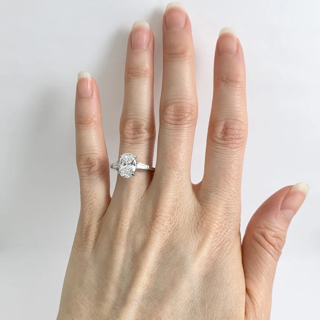 GIA Oval Tapered Baguette Diamond Engagement Ring Platinum, 2.35 CTW - 2