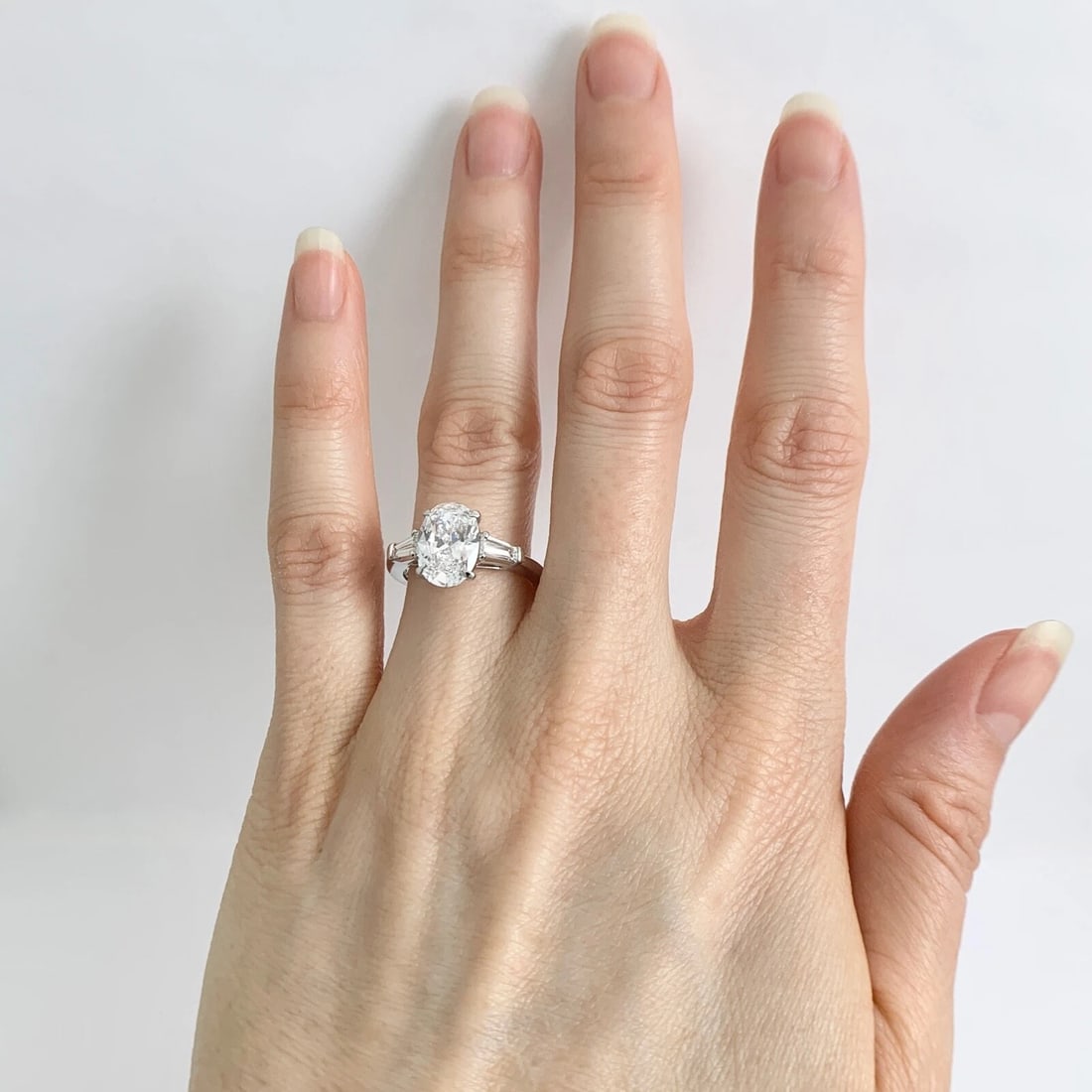 GIA Oval Tapered Baguette Diamond Engagement Ring Platinum, 2.35 CTW - 3