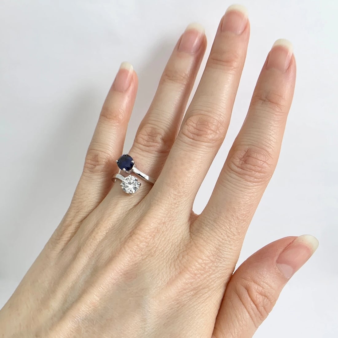 GIA Sapphire Diamond 2-Stone Wrap Bypass Statement Ring 14K White Gold 2.28 CTW - 4