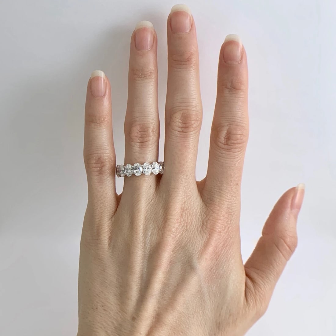 Oval Diamond Eternity Ring Wedding Band Platinum, Size 6.75, 6.03 CTW - 6