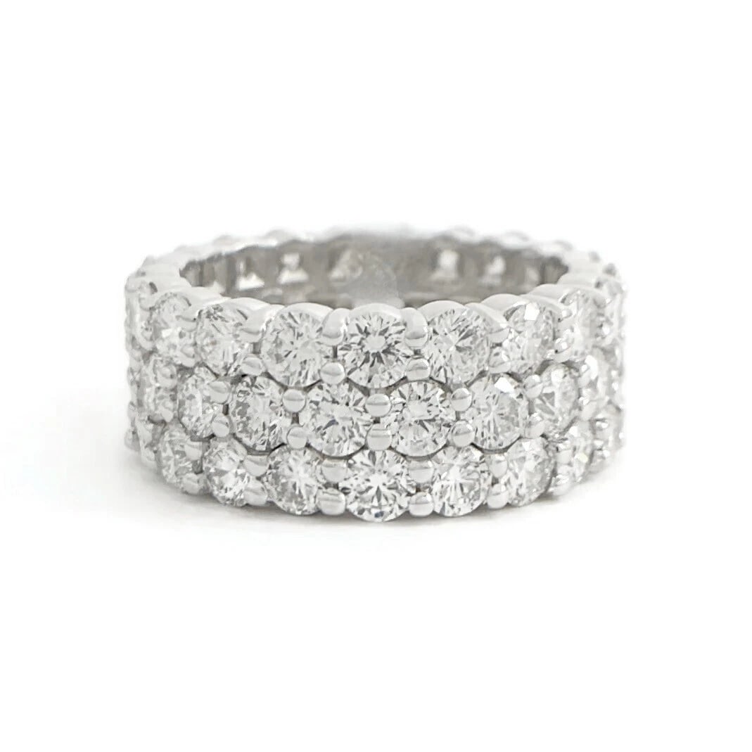 Wide Round Diamond Pave Eternity Ring Wedding Band 14K White Gold, 6.35 CTW: Wide Round Diamond Pave Eternity Ring Wedding Band 14K White Gold, 6.35 CTW This is a beautiful and stunning ring that can be worn as a statement ring or wedding band! Don't hesitate to ask any questi