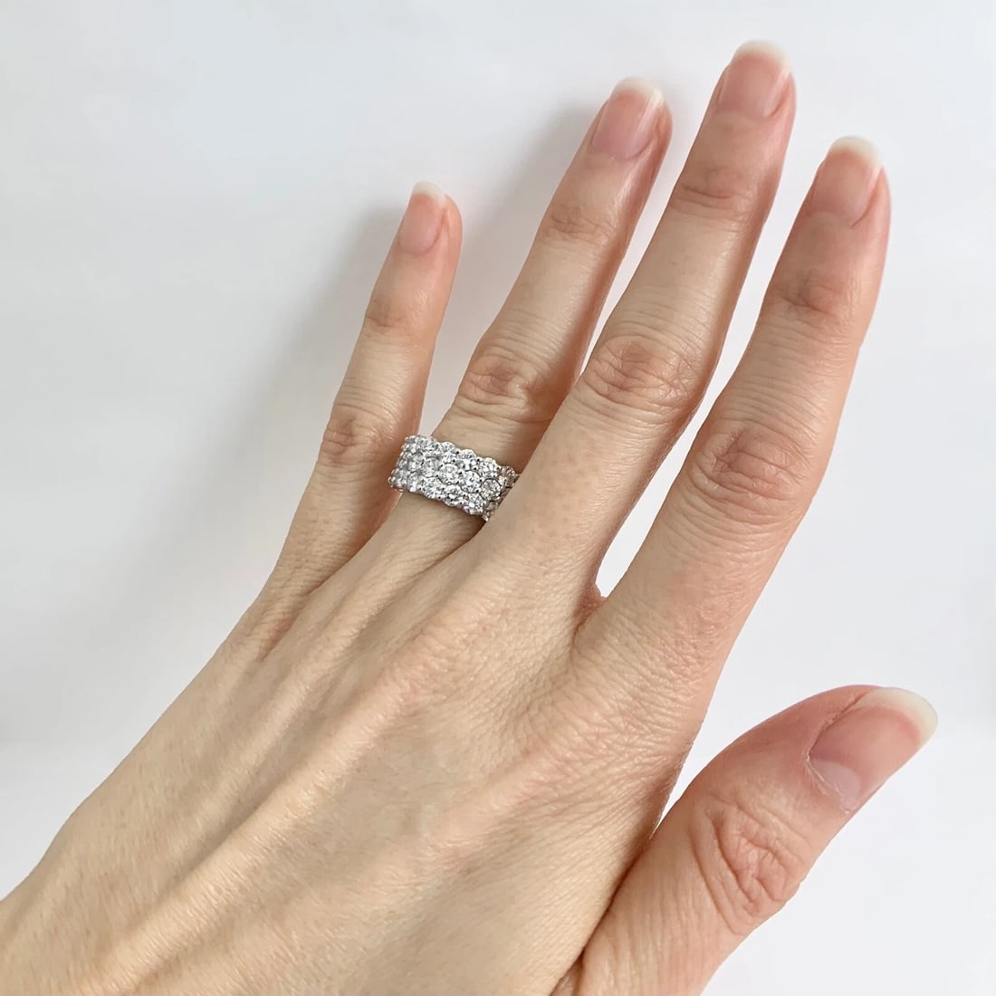 Wide Round Diamond Pave Eternity Ring Wedding Band 14K White Gold, 6.35 CTW - 5