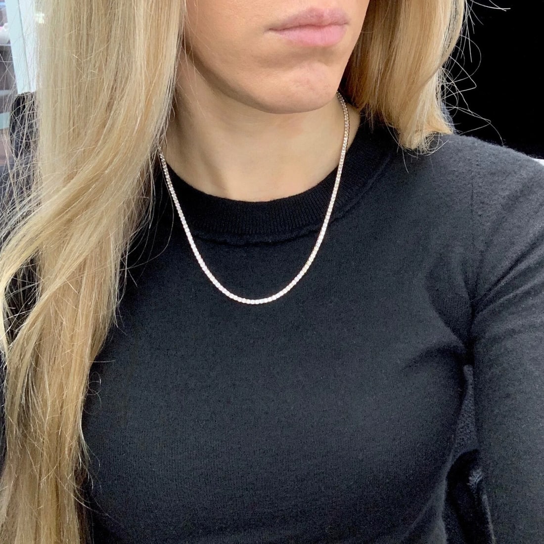 Thin Diamond Tennis Necklace 14K Pink Rose Gold, 18 Inches, 8.50 CTW - 2