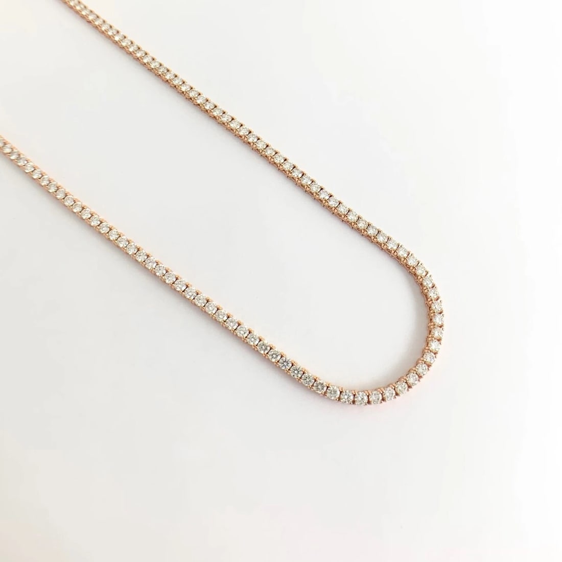 Thin Diamond Tennis Necklace 14K Pink Rose Gold, 18 Inches, 8.50 CTW - 5