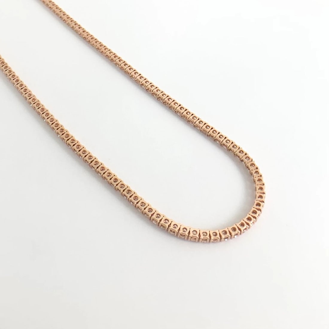 Thin Diamond Tennis Necklace 14K Pink Rose Gold, 18 Inches, 8.50 CTW - 7