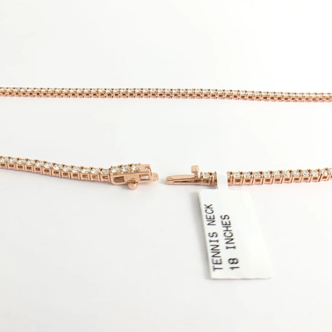 Thin Diamond Tennis Necklace 14K Pink Rose Gold, 18 Inches, 8.50 CTW - 8