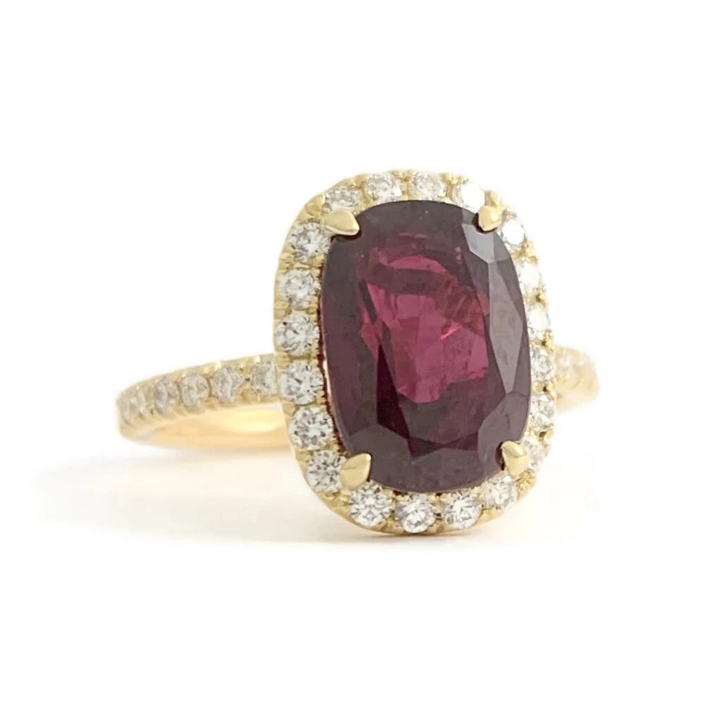 Oval Ruby Diamond Halo Gemstone Statement Ring 18K Yellow Gold, 3.71 CTW (1 of 8)