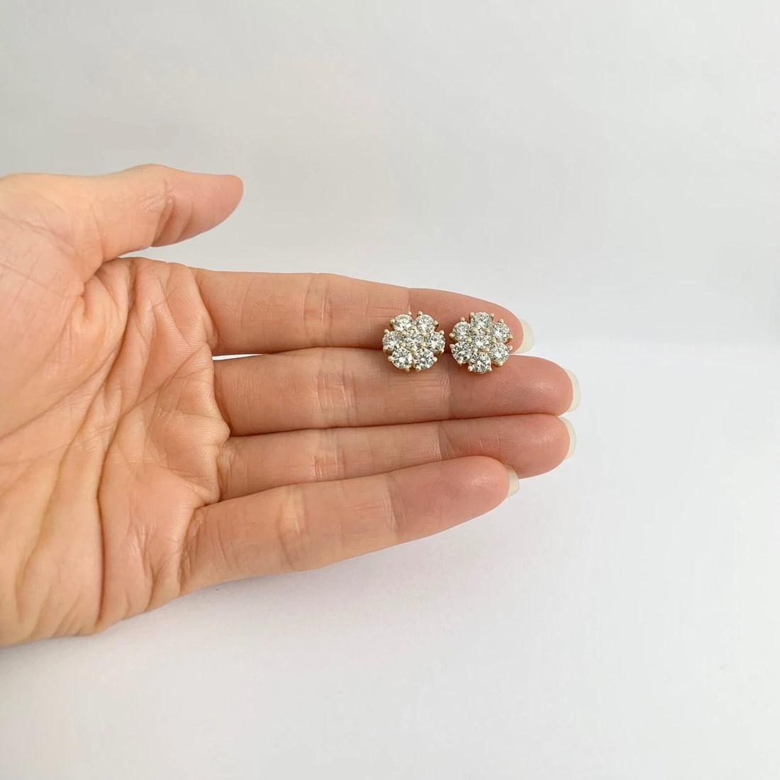 Round Cluster Flower Diamond Stud Earrings 14K Yellow Gold, 3.11 CTW - 2