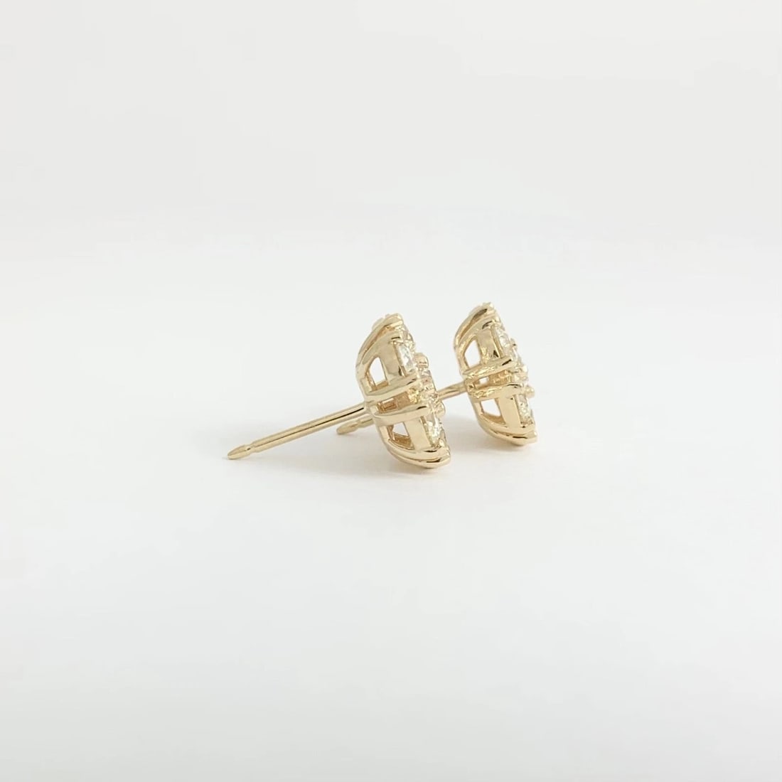 Round Cluster Flower Diamond Stud Earrings 14K Yellow Gold, 3.11 CTW - 5