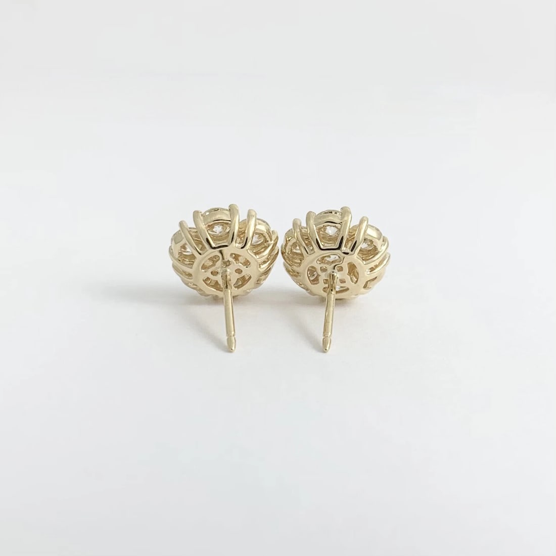 Round Cluster Flower Diamond Stud Earrings 14K Yellow Gold, 3.11 CTW - 6